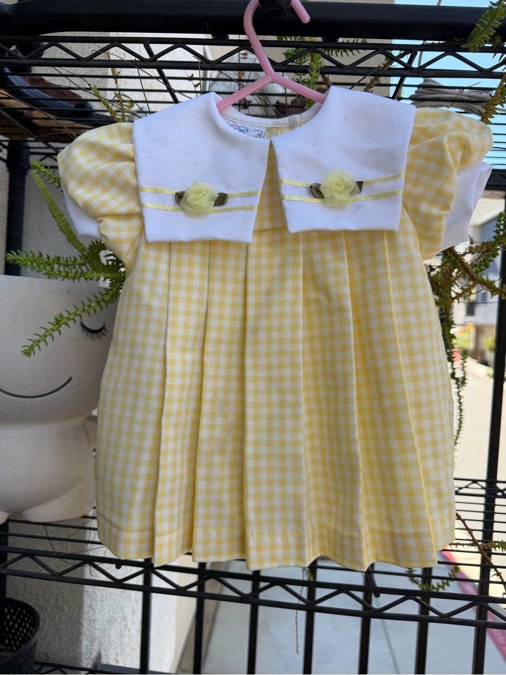 Yellow Gingham Girls' Formal Dress with White Sailor Collar